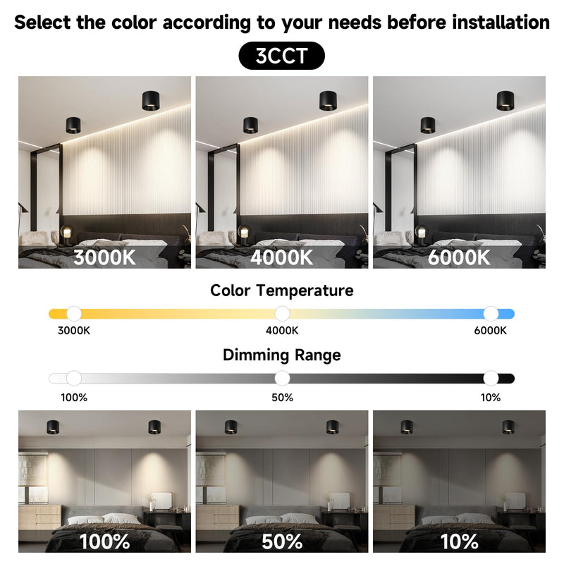 Modern LED Flush Mount Ceiling Light Fixture, 20W Dimmable & 3000K-6000K 3 Color Selectable Black Cylinder Ceiling Lamps for Low Profile Living Room Hallway Entryway Kitchen Dining Room Foyer 1 Pack