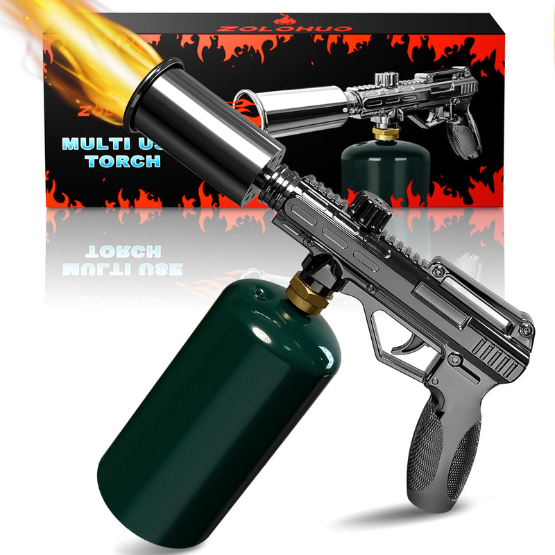 Powerful Propane Torch Gun, Adjustable Flame Kitchen Blow Torch for Cooking, Searing Steak, BBQ, Campfire, Charcoal Lighter (Tank Not Included) Grey