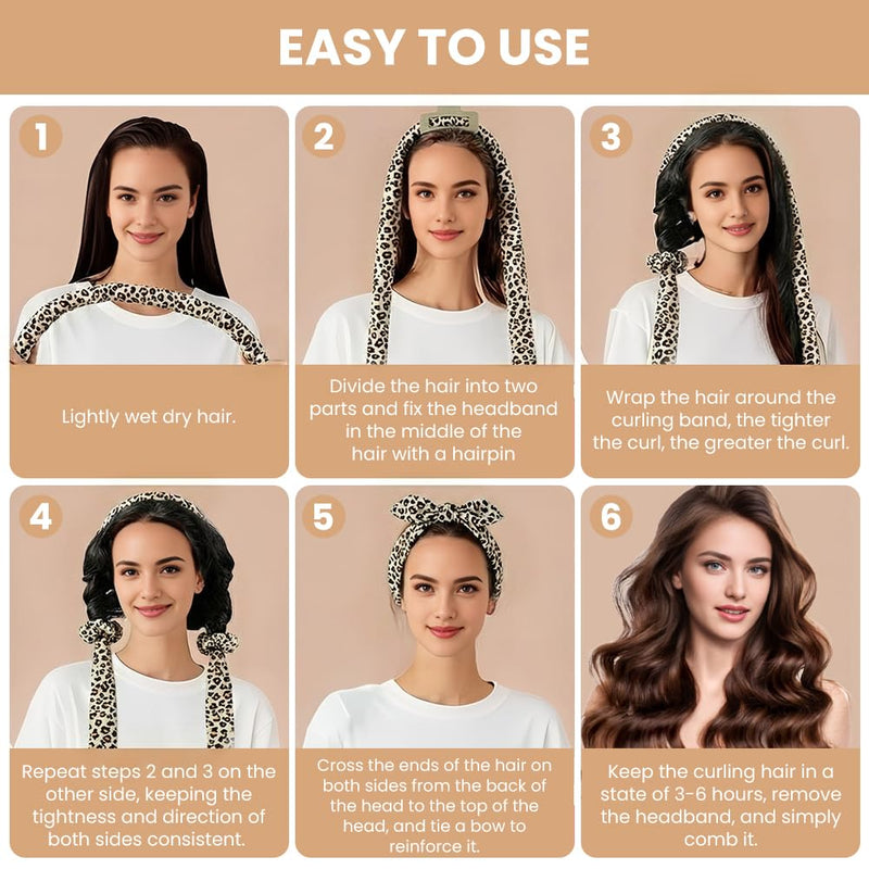 Heatless Curlers Headband, 5PCS No Heat Hair-Curlers and Rollers, Soft Sleep Overnight Hair-Curls Set, heatless Curling Gift Kit for Women Long and Short Wave hair (Leopard Print) 5PCS Leopard Print