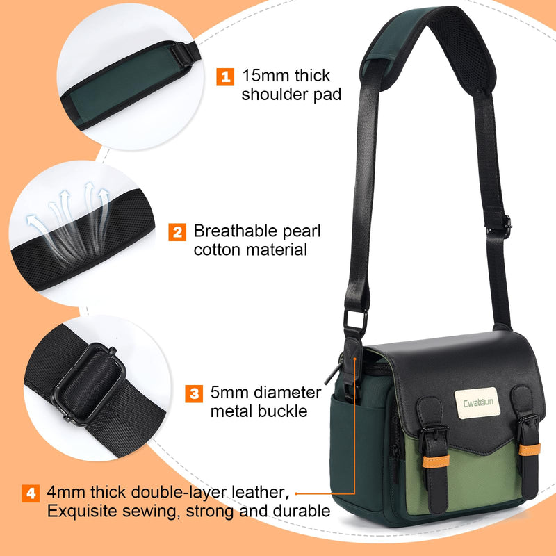 Cwatcun Compact Camera Sling Bag, Small Crossbody Case with Tripod Holder | Camera Messenger Bag, Photography Bag for Canon, Nikon, Sony, Fuji DSLR/SLR/Mirrorless, Lens.Fits 1DSLR+1lens Green S