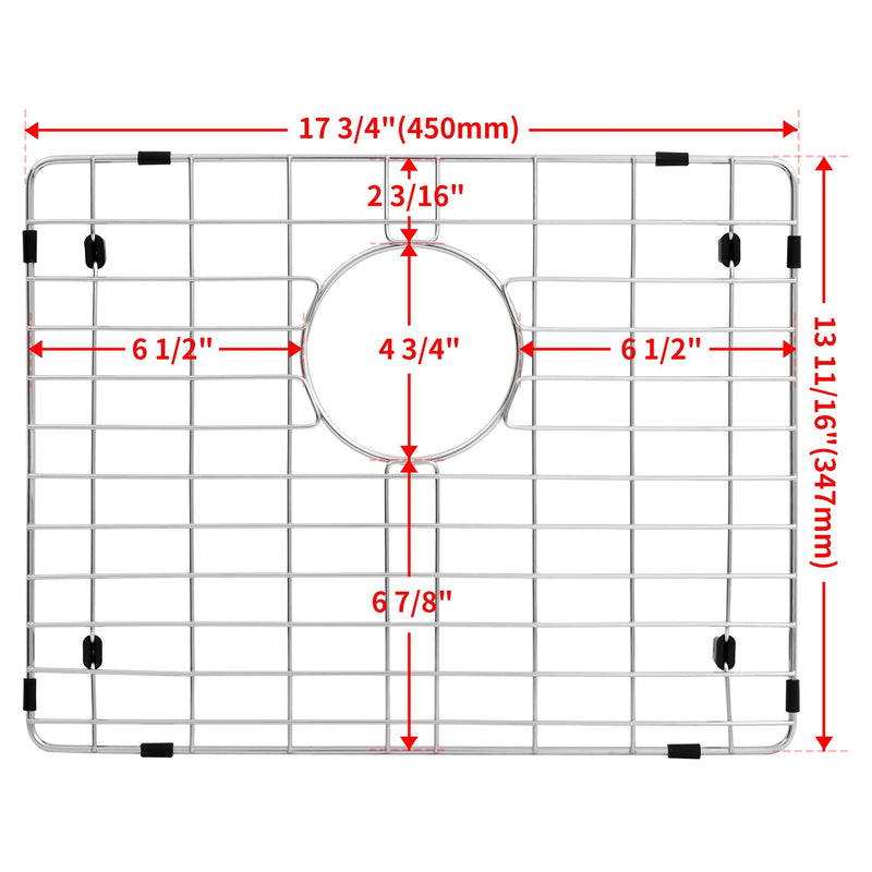 Kitchen Sink Grid and Sink Protectors, Stainless Steel Sink Grids for Bottom of Kitchen Sinks, 17 3/4" x 13 11/16" with Rear Drain for Single Sink Bowl, Sink bottom grid 17 3/4" x 13 11/16"