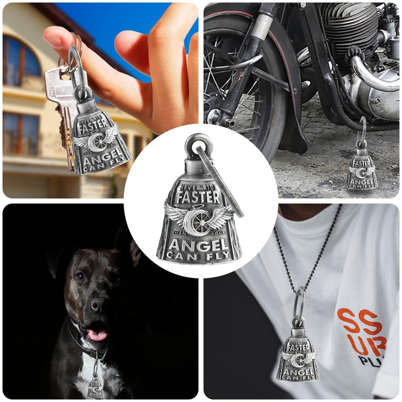 Dream Apparel Motorcycle Bells for Bikers Guardian Angel Gremlin Motorcycle Bells for Motorcycle Rider Key Chain for Luck Never Rider Faster Than Your Angel Can