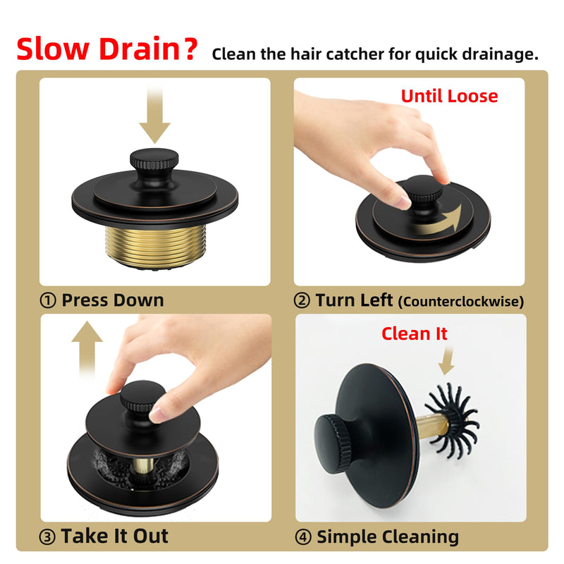 Champagne Brushed Gold Bronze Bathtub Drain, Hair Catcher and 2-Hole Overflow Faceplate, 11.5/16 UNC, Lift and Turn Bathtub Drain Replacement, Tub Drain Stopper Champagne Brushed Gold Bronze
