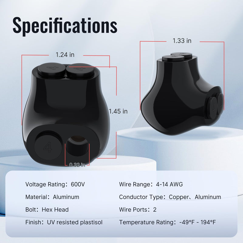 RVBOATPAT 2 Port Insulated Multi Tap Connector 4-14 AWG Aluminum to Copper Wire Connectors Single-Sided Entry Aluminum Wire Connectors Slotted Allen Hex - 5 Pack 5PCS 2 port 4-14 AWG