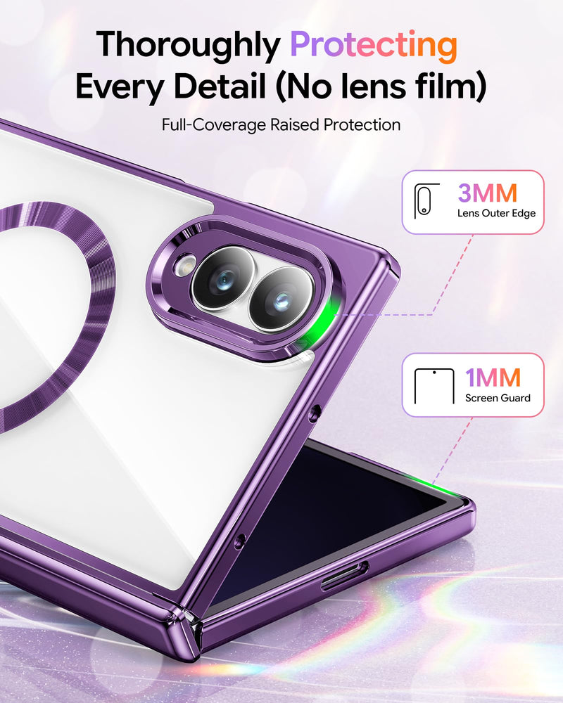 Meifigno for Samsung Galaxy Z Fold 8 Case Compatible with MagSafe, Violet | Raised Camera Protection, Rugged Hinge Protection, Metallic Glossy Plated Edge & Crystal Clear Back, Detachable Glitter Card Cobalt Violet