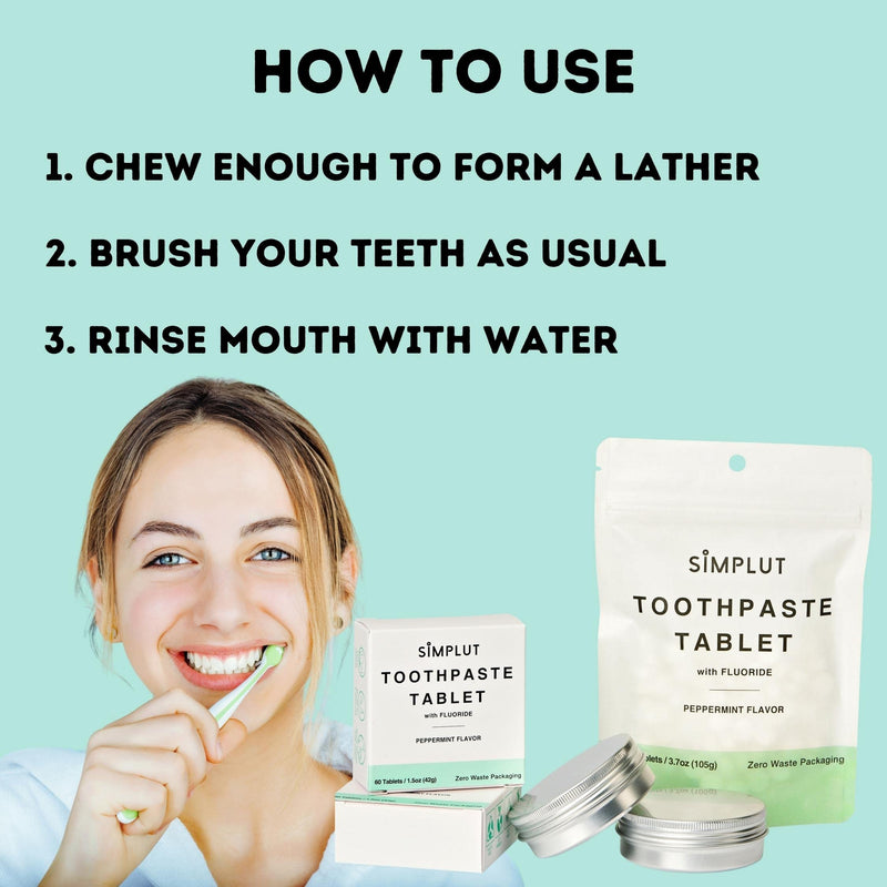 Chewable Toothpaste Tablets with Fluoride, 150 Pack - Travel Sized Oral Care, Eco Friendly Vegan Dental Tabs for Brushing - All Natural, SLS Free Ingredients for Adults - Peppermint Flavored 150 Count (Pack of 1)