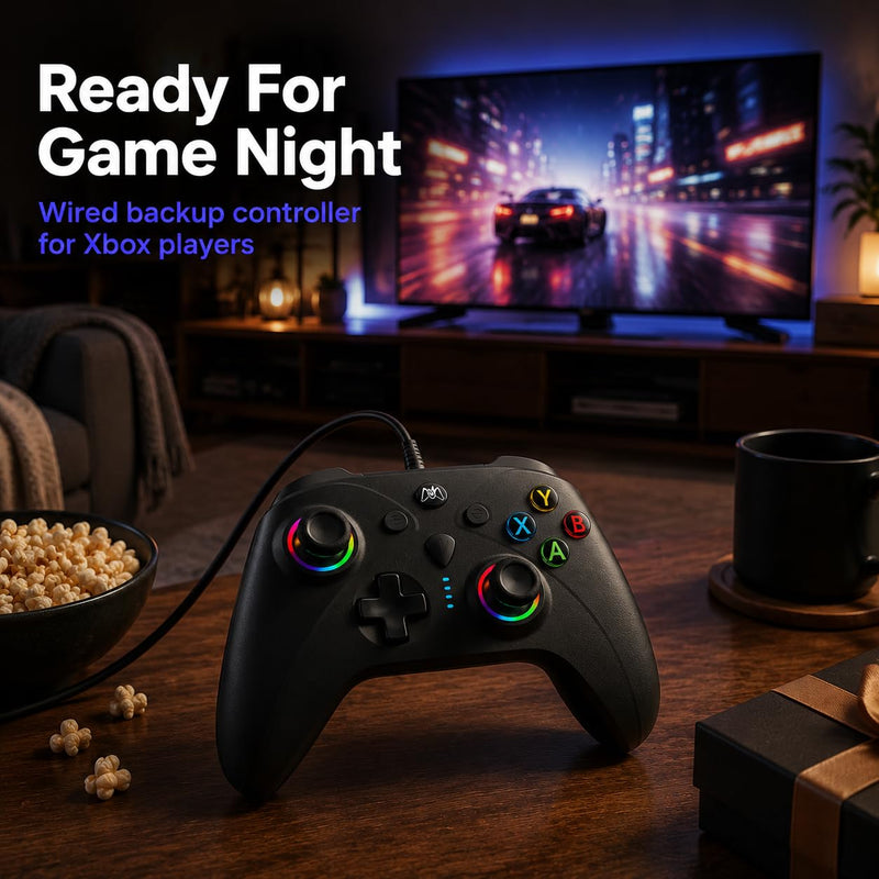 KentroGrip Wired Controller for Xbox Series X|S/Xbox One with TMR Joysticks | Black Wired Gamepad With M1/M2 Back Buttons, Turbo, RGB Lights, Textured Grips, 3.5mm Headset Jack