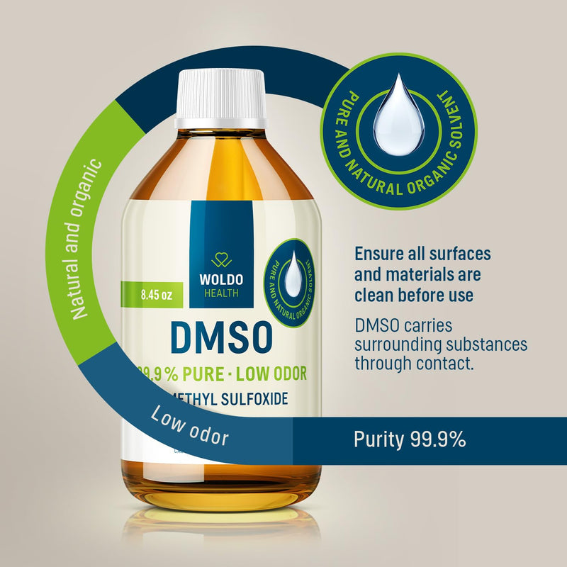 WoldoHealth DMSO (Dimethyl Sulfoxide) 99.9% - Pharmaceutical Grade 8.45 fl. oz. Glass Bottle 8.45 fl. oz. 99,9% (Pack of 1)