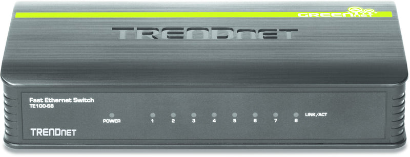 TRENDnet 8-Port Unmanaged 10/100 Mbps GREENnet Ethernet Desktop Switch, TE100-S8, 8 x 10/100 Mbps Ethernet Ports, 1.6 Gbps Switching Capacity, Plastic Housing, Network Ethernet Switch, Plug & Play Black Fast Ethernet
