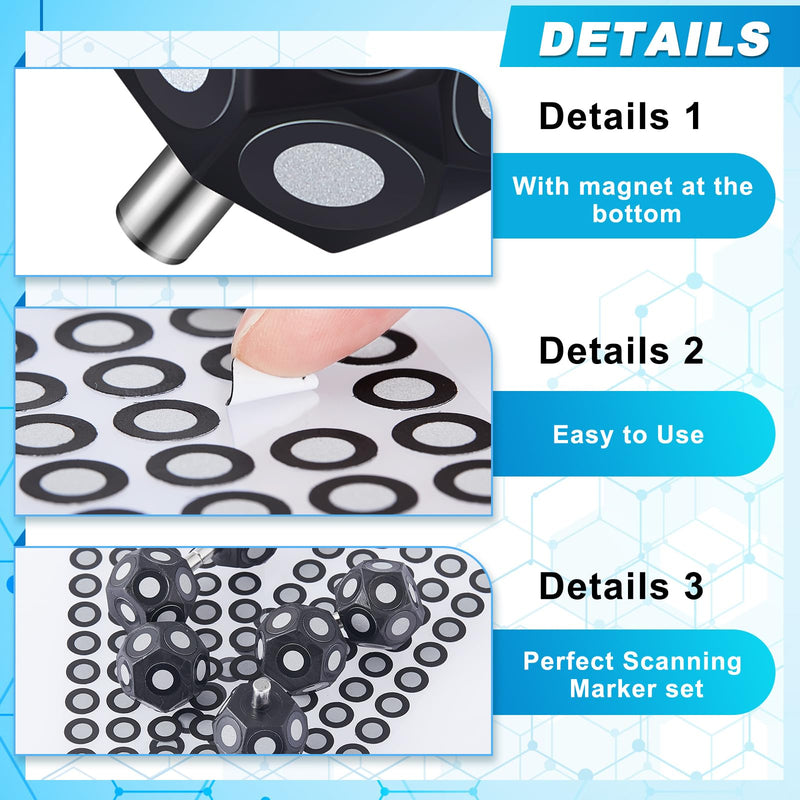 Kingdder 10 Pcs Magnetic 3D Scan Markers Set 4 Sheet 200 Point 6.0 mm 3D Scan Markers Dot Stickers Scanning Spray Scanner Turntable Compatible Tracking Dot Reference Point for Scanning 6 mm