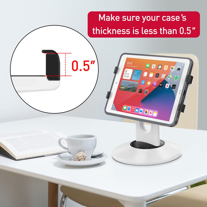 AboveTEK Retail Kiosk iPad Stand, 360° Rotating Commercial POS Tablet Stand, Fits 6"-13" (Screens) iPad mini Pro-Business Swivel Tablet Holder, for Store Office Reception Kitchen Desktop (White) White