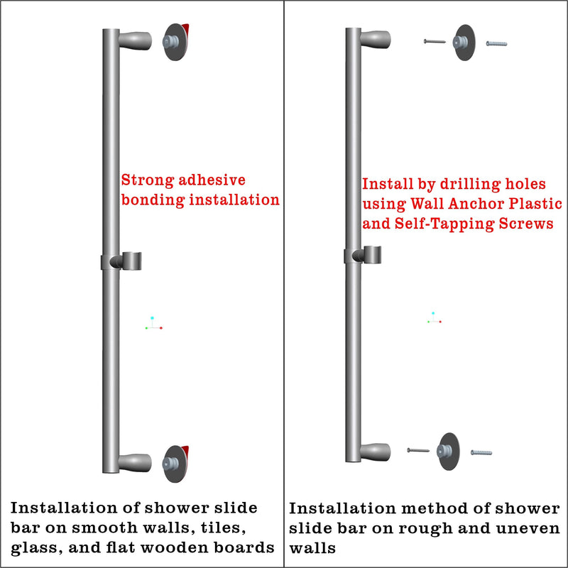RRAJJ Shower slide bar that is installed by pasting or punching holes，Adjustable height 28 inch of all SUS304 stainless steel Shower Head Holder (all stainless steel- Brushed Nickel) all stainless steel- Brushed Nickel
