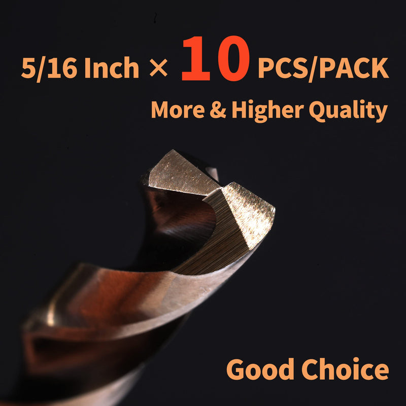 (10PCS) 5/16" Cobalt Drill Bit, HSS M35 Metal Drill Bits for Steel, Stainless Steel, Cast Iron, Hard Plastic and Wood 5/16 10PCS Cobalt