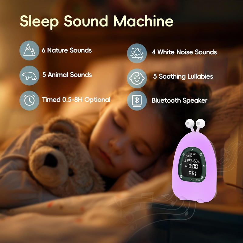 Sunrise Alarm Clock Wake Up Light, White Noise Sound Machine with 20 Soothing Sounds, 10 Night Lights, Bluetooth Speaker/Temp & Humidity/Rechargeable, Dimmable Clock Gift for Baby Kids Adults Dark Green Small