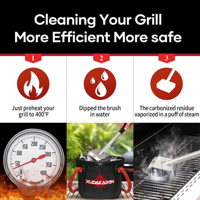 Steam Grill Brush Bristle Free,[Ultra Safe & Efficient] Grill Cleaner for Outdoor Grill,BBQ Replaceable Scraper Cleaning Head,Grill Brush BBQ Accessories,Gifts for Men/Dad ﻿ Black