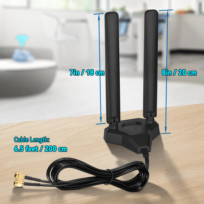 Eightwood WiFi 6E Tri-Band Antenna 6GHz 5GHz 2.4GHz Gaming WiFi Antenna Magnetic Base with 6.5ft Extension Cable for PC Desktop Computer PCIe WiFi 6E Card, Router 5dbi wifi 6e antenna