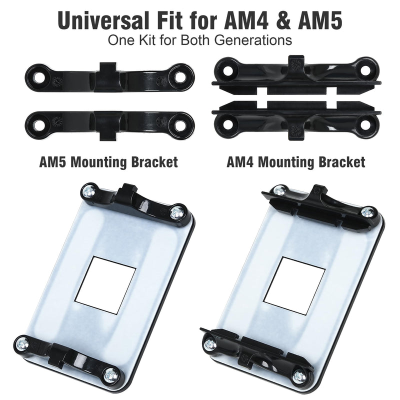 AM4 AM5 Backplate Mounting Bracket, Universal Heatsink Bracket AM5 AM4 CPU Cooler Mount kit with Metal Backplane, Standoffs and Screws for AMD Socket Motherboard (Black) Black