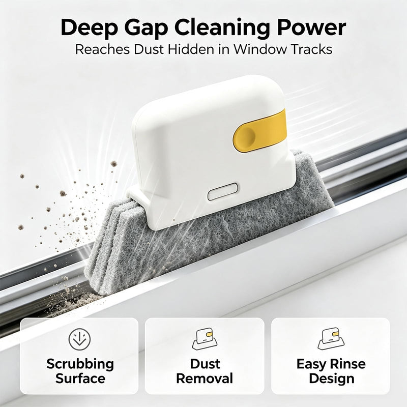 Magic Window Track Cleaning Brush, Handheld Triangular Groove Scrubber | Magic Window Track Cleaning Brush, Multifunctional Sliding Door Track Cleaner for Window, Car, Yellow