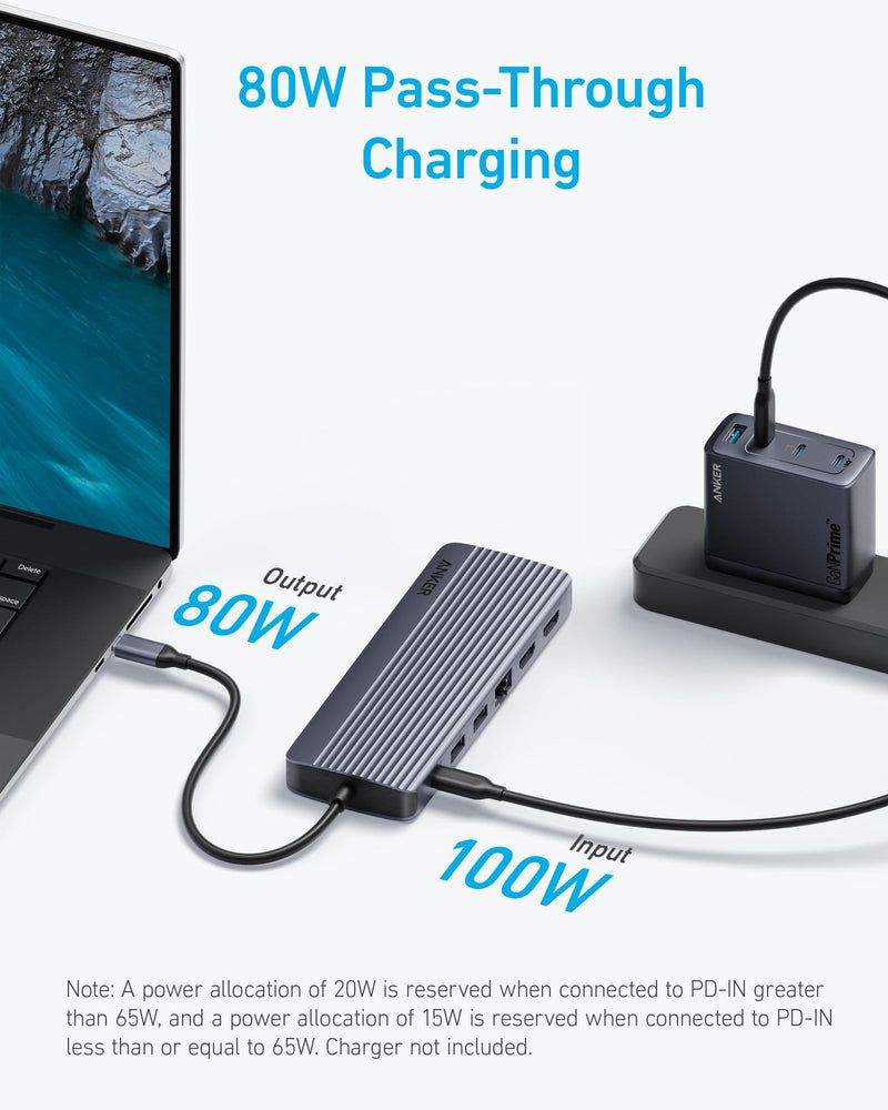 Anker Laptop Docking Station 3 Monitors, 14in1 USBC Hub with Triple Display | Dual 4K HDMI USB C Docking Station, VGA, 80W Max PD, USBA and USBC Data Ports, for Dell XPS and More (Charger Not Included) 14 in 1 USB C Hub
