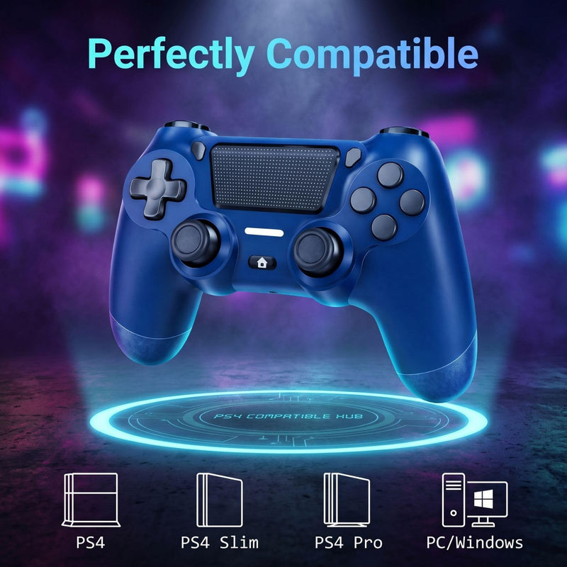 BJXOZ Wireless Controller for PS4 Controller, Gamepad with USB-C Port | Dual Vibration, Six-axis Gyroscope Sensor, 1000mAh, Speaker, 3.5mm Audio Jack, Touchpad, Compatible with PS4/Slim/Pro/PC Blue