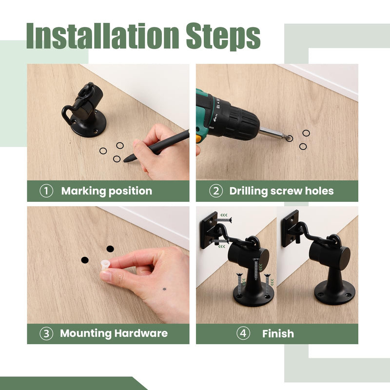 Yaocom 2 Pack Heavy Duty Floor Mounted Door Stop 3.5 Inch Aluminum Commercial Grade Door Stopper with Rubber Bumper & Stainless Steel Screws (Black) Black