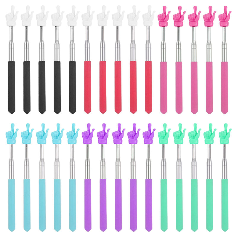 30 Pack Telescopic Teacher Pointer Finger Stick for Classroom, Retractable Hand Pointer, Extendable Mini Classroom Pointing Stick Extends to 21.85 Inches School Essentials Supplies (6 Colors)