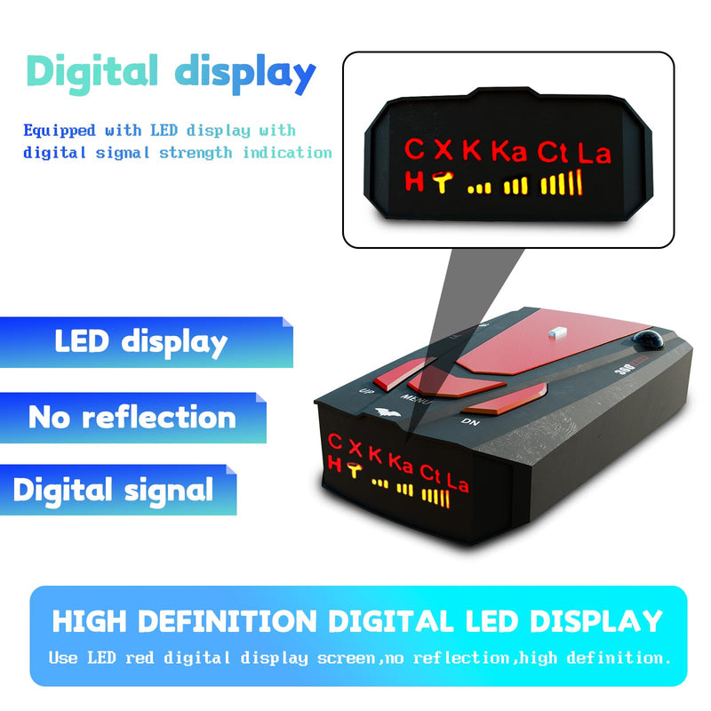 Laser/Radar Detectors for Cars, Radar Detector with Led Display, Long Range Detection, Mute Memory, City/Highway Mode Detectors, Ideal Gifts for Car (Black)