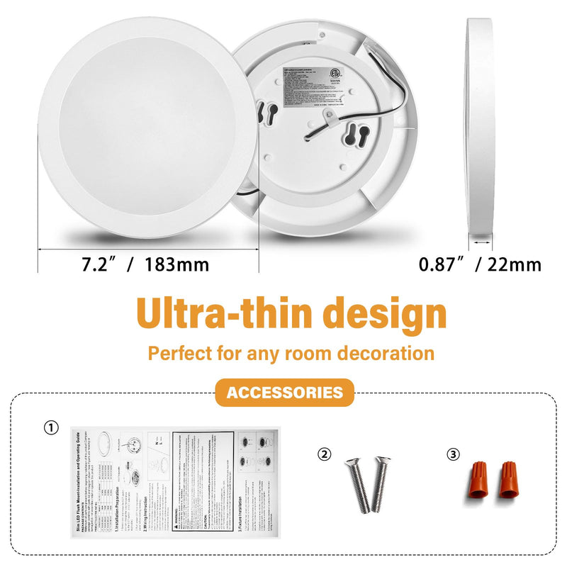 ETL Certified 7 inch Ceiling Light Dimmable Ultra-Slim Round LED Ceiling Lights Flush Mount 2700K/3000K/3500K/4000K/5000K 7'' Flat Ceiling Lamp Fixture for Kitchen,Bathroom,Hallway 5CCT 3 Pack White