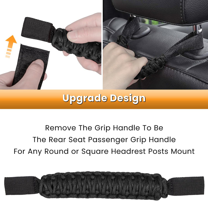 4 x Roll Bar Grab Handles Grip Handle for Jeep Wrangler JK JKU JL JLU TJ YJ Sports Sahara Freedom Rubicon Unlimited Gladiator JT 1955-2023 UTV ATV Premium 550 Paracord Interior Accessories (Black) Standard 4-Pack Black
