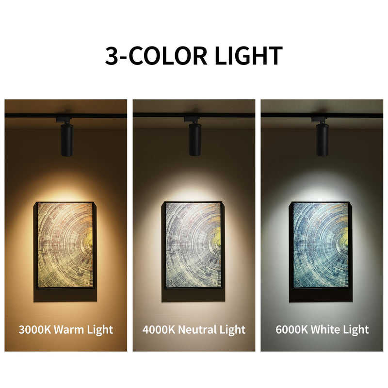 Aisilan 3-Color Adjustable LED H Track Lighting Heads 20W CRI 97 Single Circuit Indoor Track Accent Fixture Flicker-Free 1536 lm Black Spotlight for Gallery, Kitchen, Living Room