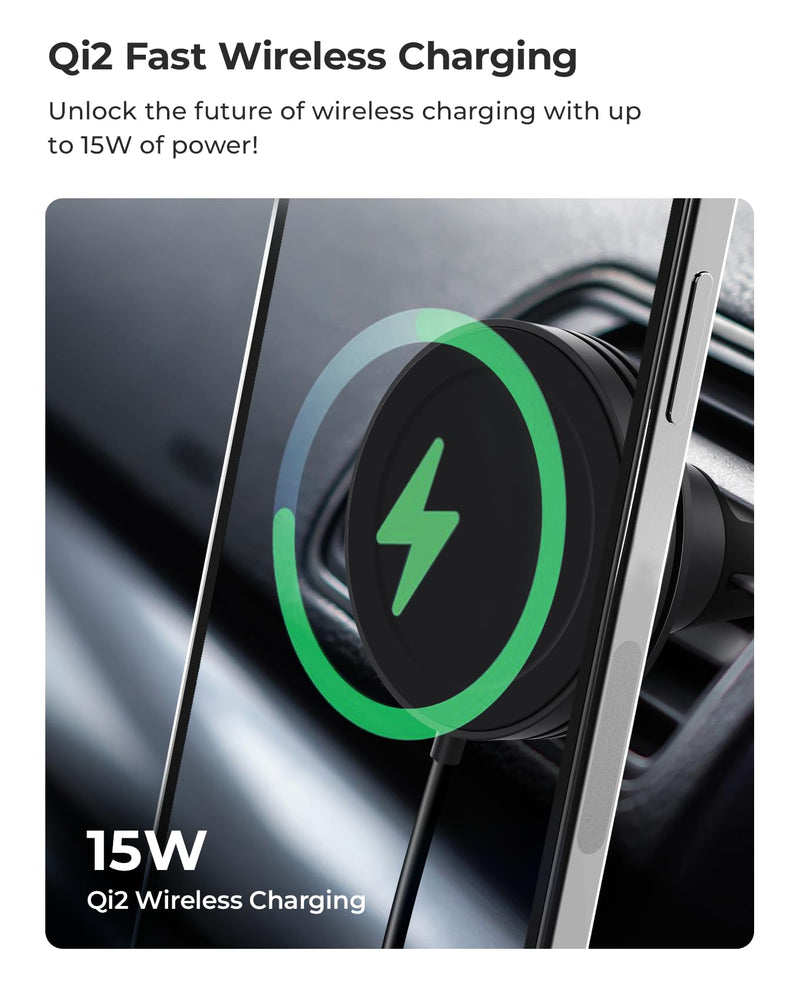 iOttie Velox Qi2 Mini Wireless Charging Car Mount - MagSafe Compatible Air Vent Phone Mount with 15W Charging for Qi2-enabled Smartphones Including iPhone 12,13,14,15,16 and 17. Car Charger Included. Qi 2 Wireless Charging
