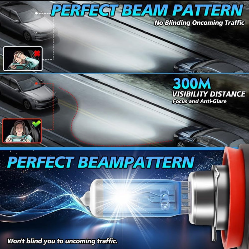 Halogen Headlights fit for Jeep Grand Cherokee 2011-2016, 6000K 100W Headlight Bulbs Replacement,9005/HB3/H10 High Beam & H11 Low Beam & 5202 Fog Light Bulbs Combo,Pack of 6