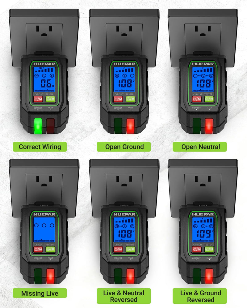 HUEPAR 2-in-1 NCV GFCI Outlet Tester, Electrical Circuit Tracer Voltage Testers with LCD Display for Standard 3-Wire 30-150V AC Electrical Outlet Test- SK3001
