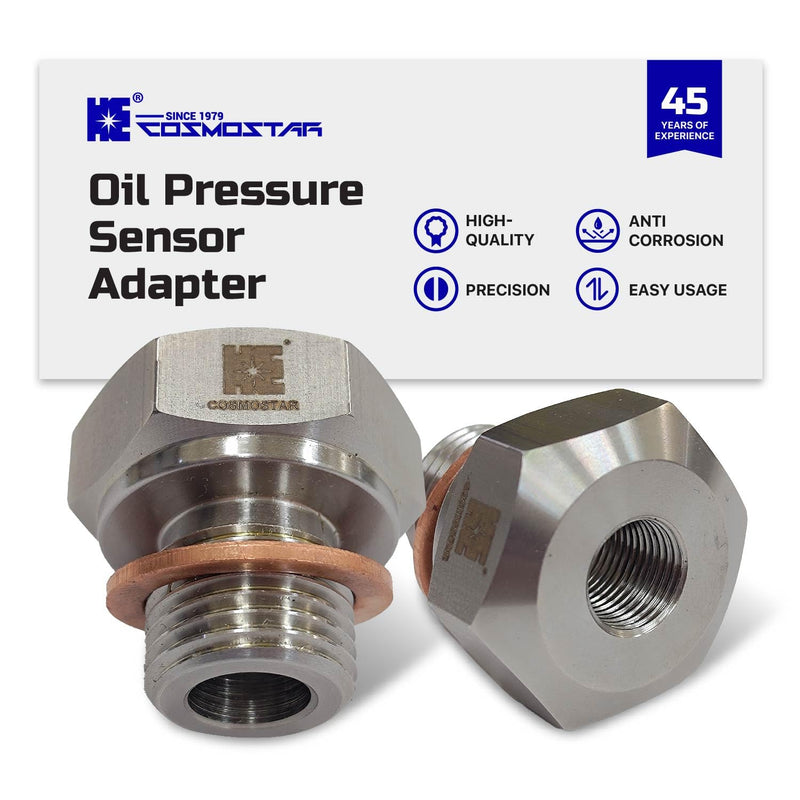 Cosmostar Stainless Steel Oil Pressure Sensor Adapter – M16-1.5 Male to 1/8" NPT Female, Compatible with GM LS Engines LS1 LSX LS3 5.3L 6.0L | High-Durability, Leak-Proof Precision for Engine Swaps
