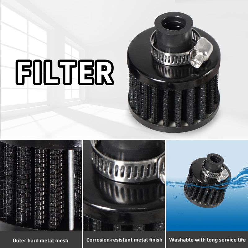 Oil Catch Can Kit with 4 Adapters + Breather Filter Drain Valve Plug 2 Ports (1 oulet + 1 inlet) 150ml Universal Aluminum Baffled Oil Reservoir Tank Oil Separator HTRACING black