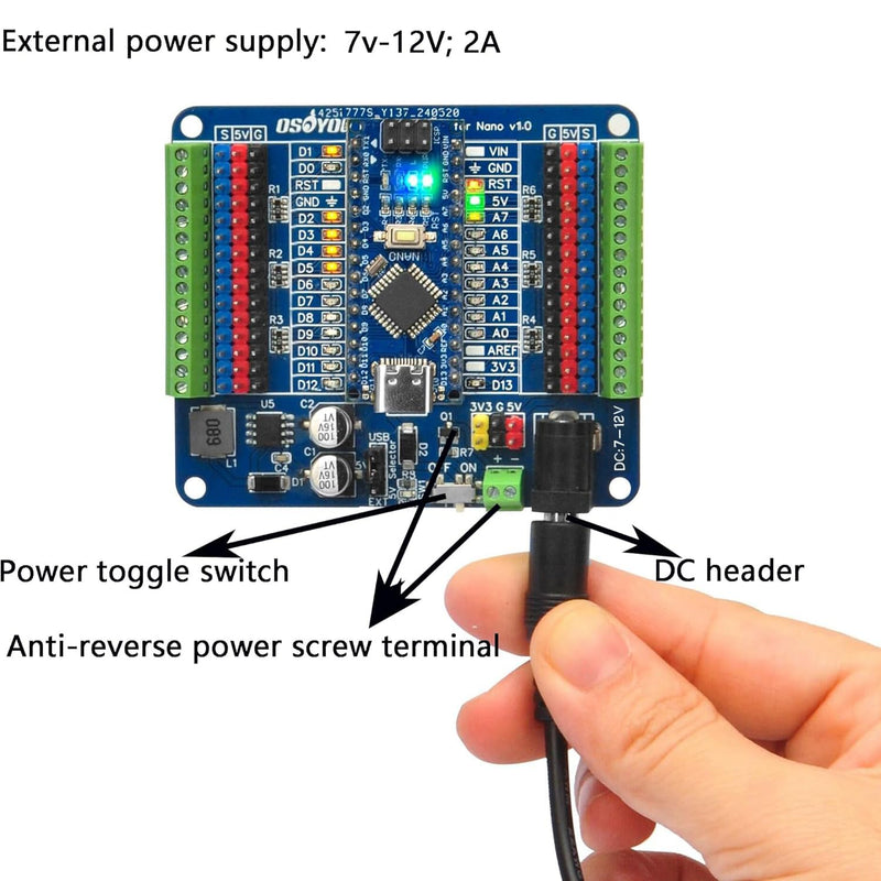OSOYOO Nano Board with USB-C and Nano I O Shield,Breakout Board with GPIO Status LED