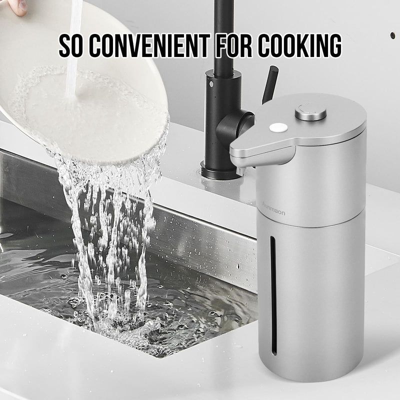 Aunmaon Automatic Soap Dispenser Touchless,Upgrade Adjustable Volume for Thick and Thin Liquid Battery Hand Soap Dispenser,Dish Soap Dispenser Kitchen Bathroom,Auto Soap Dispenser Hands Free Silver