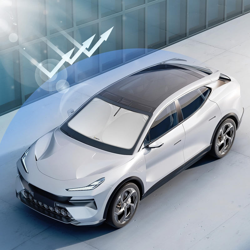Windshield Sunshade for Tesla Model 3 and Model Y 2017-2025 - Innovative No-Light-Pass Technology, Mirror Cut-Out, Blocks 99% UV Rays, Fade-Resistant, Easy-Fold Model 3 Model Y Windshield Sun Shade fits Tesla Model 3/Y (2017 - 2025)