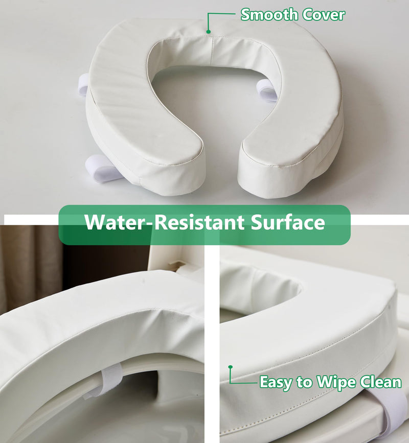 Toilet Seat Riser Cushion for Seniors, Raised Padded Bathroom Riser with Soft Foam, Portable Seat Elevator for Post Surgery Recovery, Hip & Knee Pain Relief, Arthritis Support & Low Toilets 2 Inches