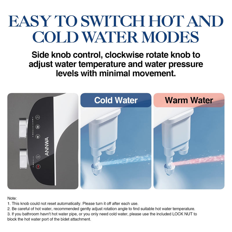 Bidet Attachment for Toilet Seat Non-Electric Bidet Hot and Cold Water Bidet Attachment Toilet Adjustable Water Temperature Posterior/Feminine Wash Dual Retractable Nozzle(AM-US-TT18N)