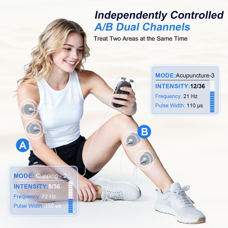 TENS Unit Muscle Stimulator for Pain Relief Therapy–Dual Channel 24 Modes TENS Machine&EMS Muscle Stimulator,Upgraded Large Screen Portable Muscle Stimulator for Back,Shoulder,& Neck Pain with 10 Pads Wolf Gray