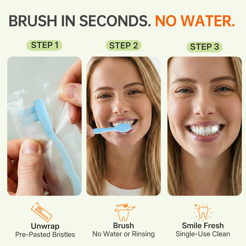 100-Pack Pre-Pasted Mini Travel Toothbrushes, Individually Wrapped Bulk Pack, Disposable Toothbrushes with Toothpaste, Waterless Single-Use Extra Soft Bristle for Adults, Travel & Braces 1 Count (Pack of 100)