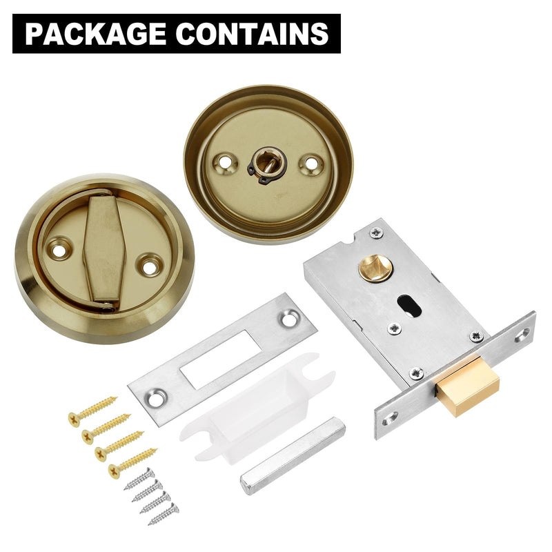 PATIKIL Round Recessed Door Lock, Stainless Steel 304 Hidden Recessed Cup Door Handle Furniture Pulls Latch Knob for Privacy Pocket Door Lockers, Brass