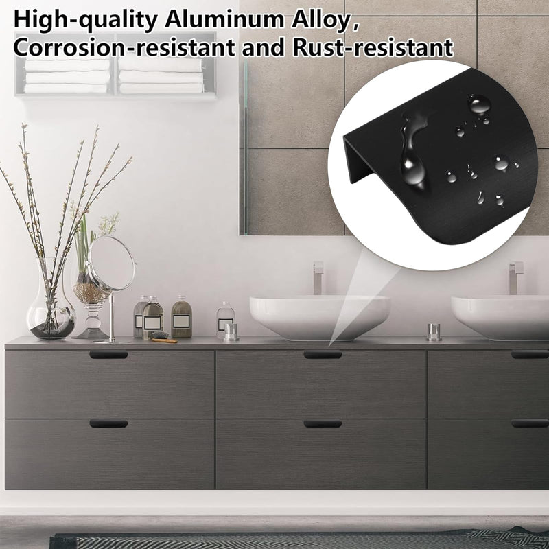 MOROBOR 16 Pack Finger Edge Pull, Self-Stick Instant Cabinet Drawer Pulls Concealed Drawer Pulls Modern Style Drawer Handle for Cabinet Hardware Drawer Wardrobe, 80mm/Black Black-16PCS