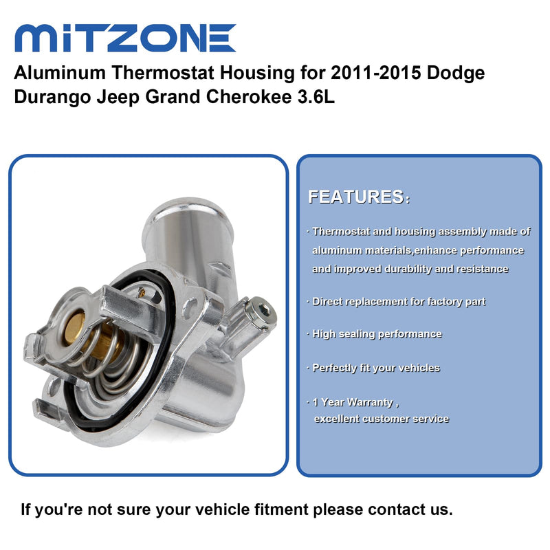 MITZONE Upgrade Aluminum Thermostat Housing Assembly Compatible with Dodge Durango Grand Cherokee 2011-2015 Wrangler JK 2012-2018 Replace 902-852 5184651AG 5184651AH 5184651AG(Upgrade Aluminum)