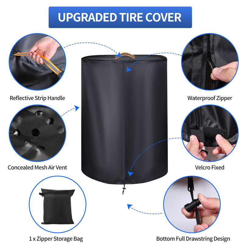 Large Tire Covers for Storage，Durable 420D Tire Storage Bag Waterproof Outdoor Indoor,Universal Tyre Dust Protective Cover with Waterproof Zipper,Air Vent (Holding 4 Tires Within 32 Inch Diameter)