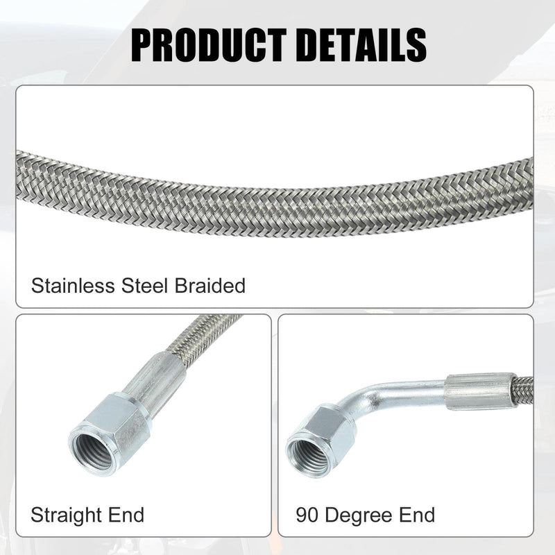 2pcs -3 AN 12" Stainless Braided TFE Brake Line Straight x 90° -3 Brake Hose