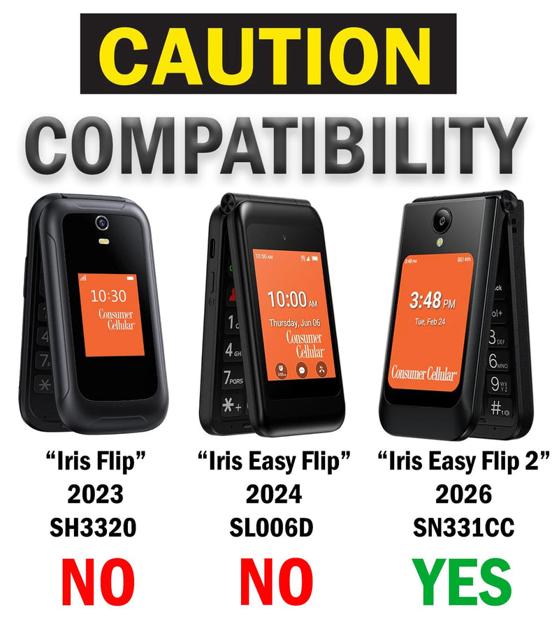 Fitted Series for Consumer Cellular Iris Easy Flip 2 Phone Case - Black | Vegan Leather, Form-Fit Cover, with Screen Protection, Keypad Guard, Rotating Metal Belt Clip, Also Fits SpeakEasy Flip 2026