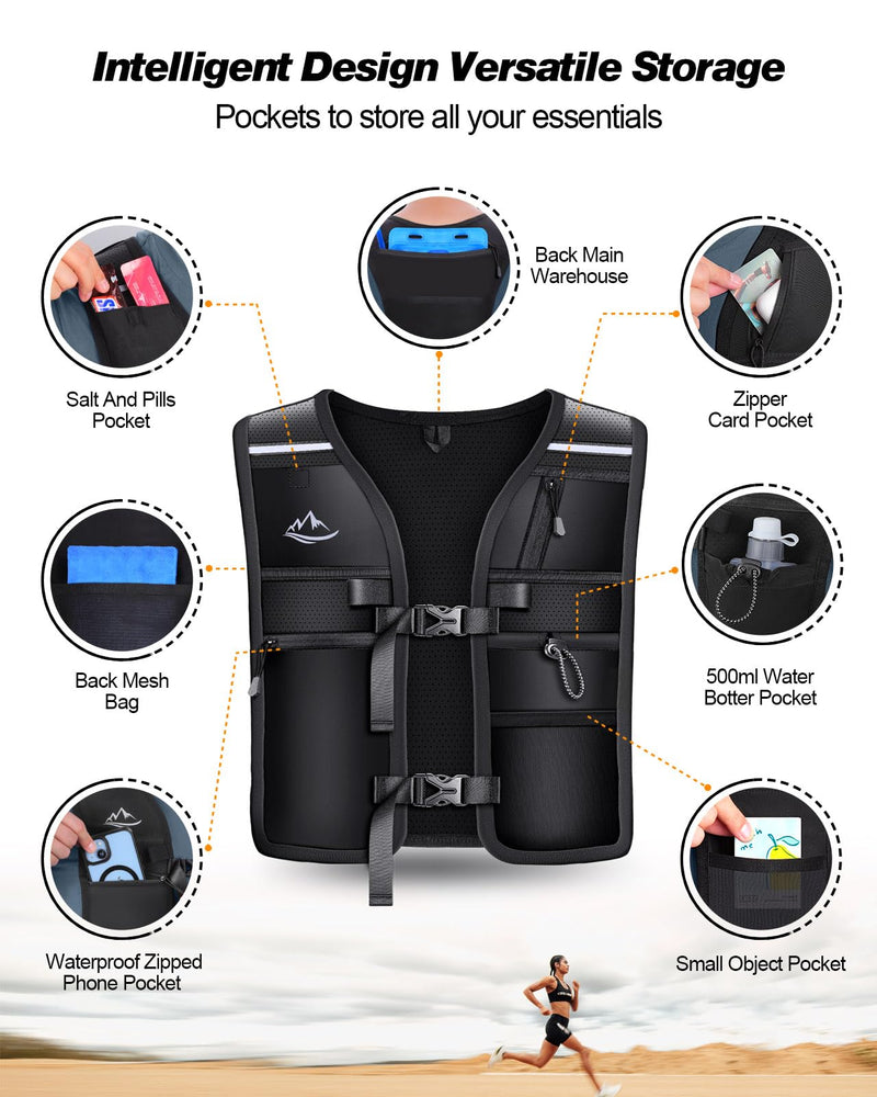 Running Vest for Women Men, Reflective Hydration Vest with Adjustable Waistband & Phone Pocket, Lightweight Breathable Running Backpack for Hiking Trail Cycling and Marathon Race