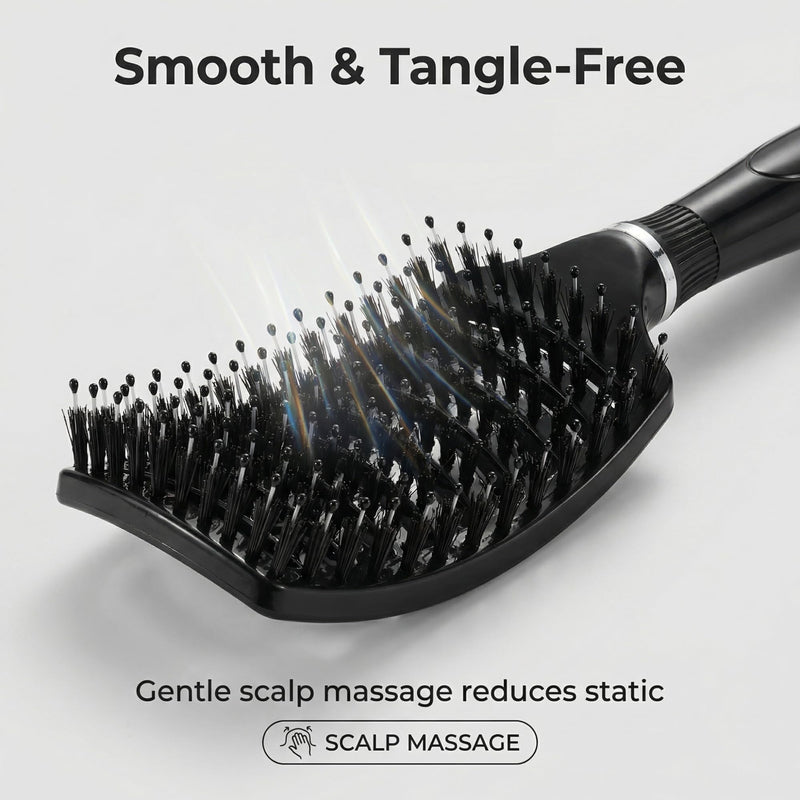Hair Brush, JT JUSTIME Boar Bristle Hairbrush Set for Women Men Thick, Curly, Detangling, Wet Hair (Black) Black